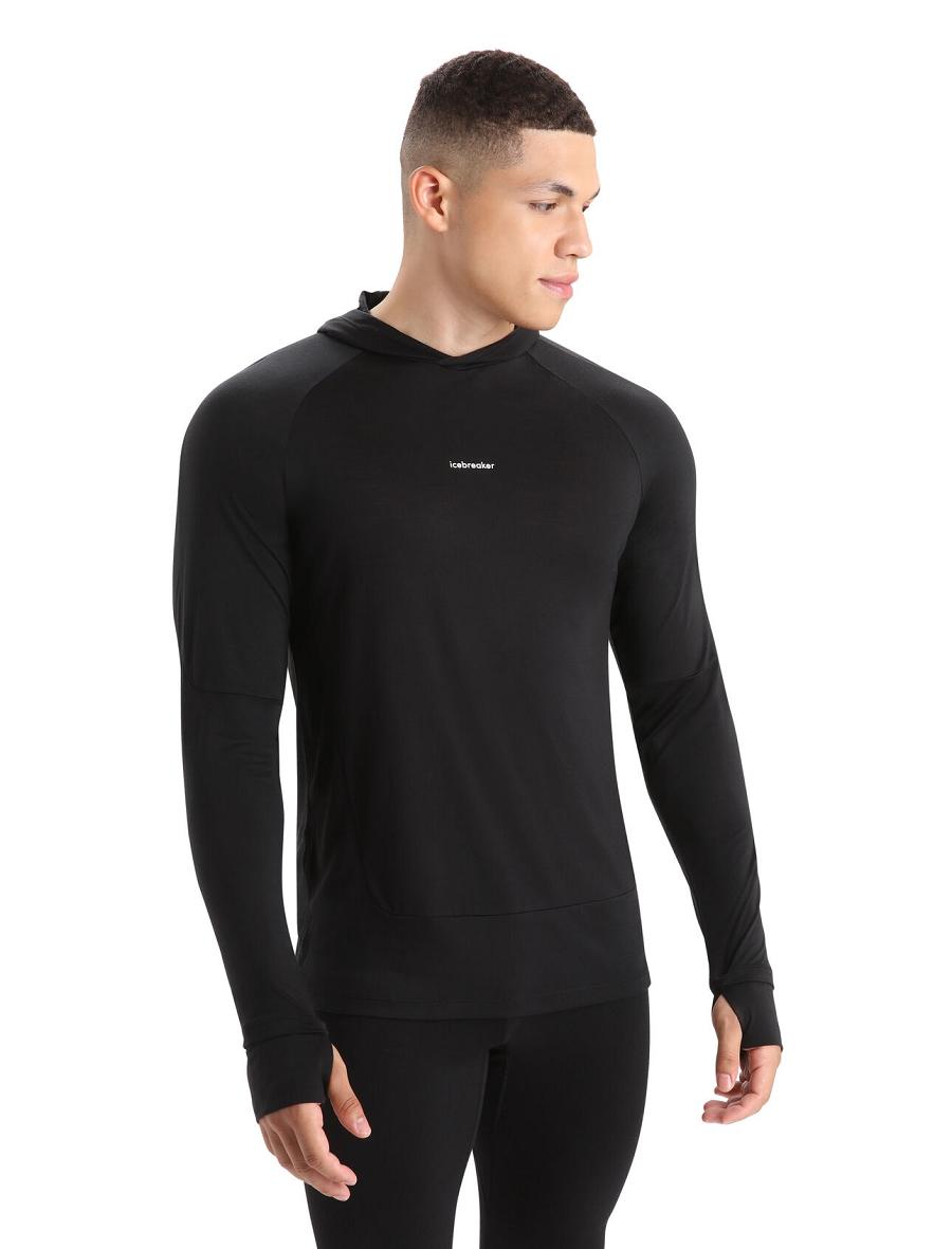 Icebreaker Cool-Lite™ Merino Hoodie Miesten Long Sleeve Mustat | FI 1228PJJQ